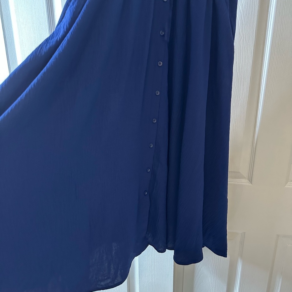 Women’s Torrid elegant Navy Blue Midi Dress button front SZ 0 (12) L draw string - Picture 6 of 12